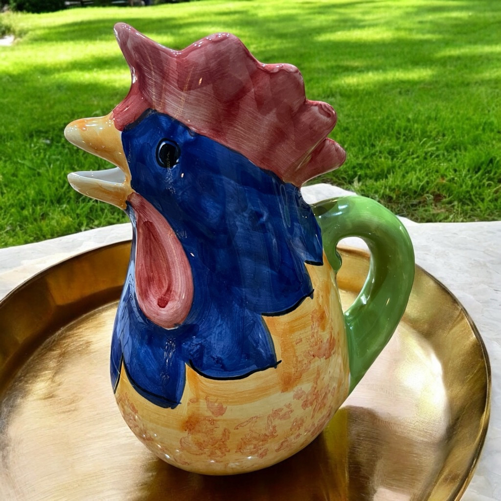 Hand Painted Italian Rooster Pitcher SARA Pottery Farmhouse Country Kitchen - Picture 8 of 14